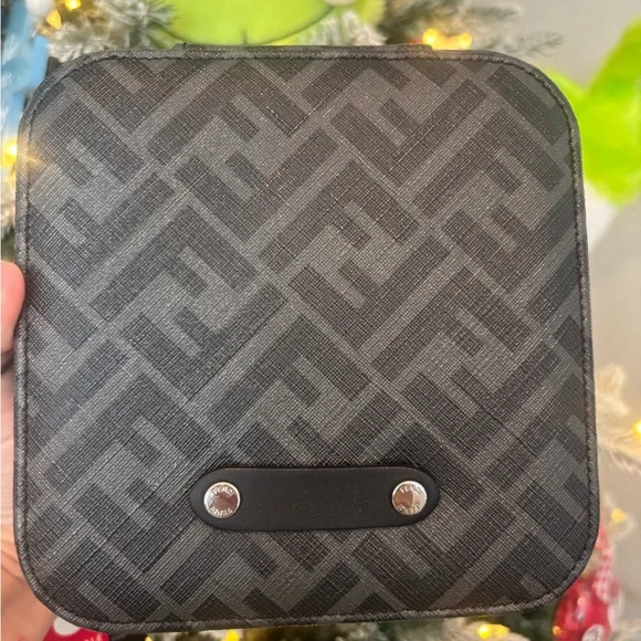 FENDI Zucca Monogram Logo Black & Grey Vanity Zippy Case Box NEW